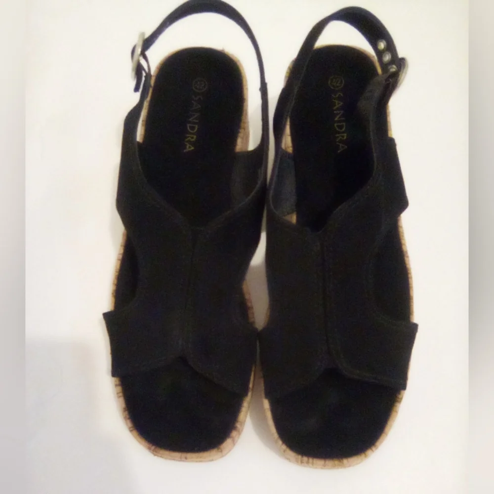 Elegant Suede Black Wedge Sandals Size 42 Casual Summer Vacation